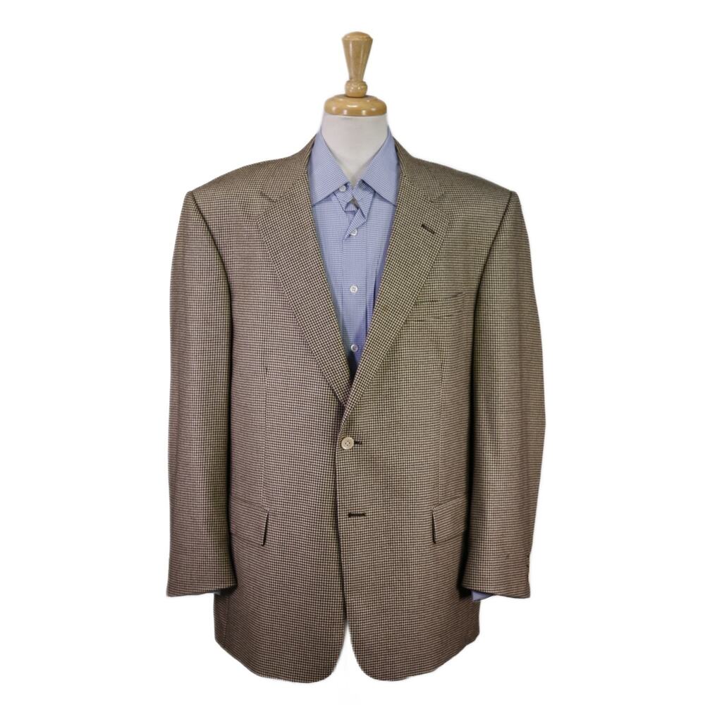 Alan Lebow Brown Tan Houndstooth Cashmere Silk Loro Piana Blazer Sportcoat 46R